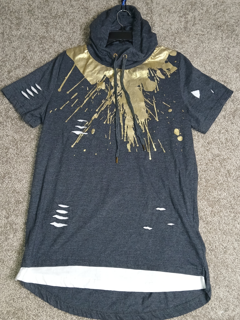 Encrypted Supply Company Dark Gray Short‎ Sleeve Hoodie with Gold Accent for Men